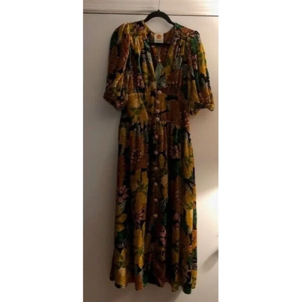 NWT $354 FARM RIO GARDEN VELVET MIDI DRESS US SIZE MEDIUM SOLD OUT EVERYWHERE! - Picture 9 of 11